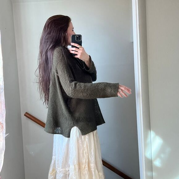 Wooden Ships oversized chunky‎ lightweight crochet knit sweater green turtleneck - Picture 4 of 7